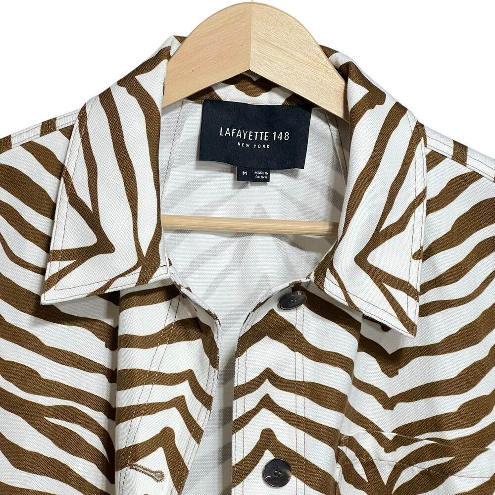 Lafayette 148 New York Amaris Linen Blend Shirt Jacket Zerbra Print Size Medium - Picture 3 of 6